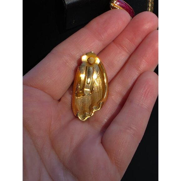 Vintage Gold-Tone Enamel Necklace & Clip-On Earrings Set '80 Era Like‎ New 18" - Picture 6 of 12